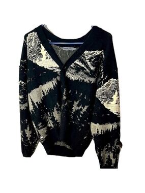 DJAB by Simon’s Black and Cream Men's nature theme abstract Sweater size small